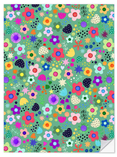 Wandsticker Psychedelisches, grünes Blumenmuster