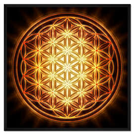 Gerahmter Kunstdruck Blume des Lebens - Goldsonne