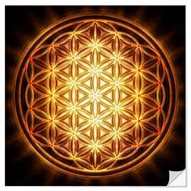 Selvklebende plakat Flower of Life - Gold Sun