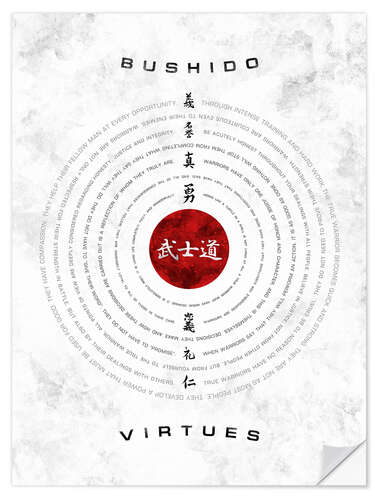 Selvklebende plakat Bushido Circles, white