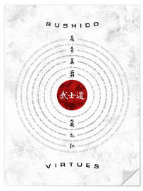 Selvklebende plakat Bushido Circles, white