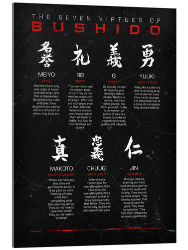 Akrylglastavla Seven Virtues of Bushido, black