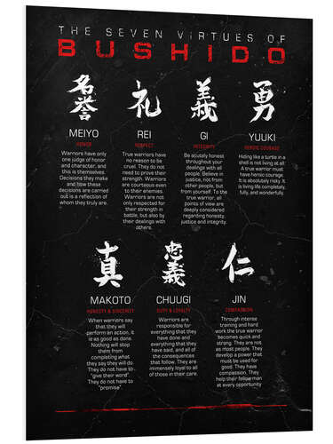 Print på skumplade Seven Virtues of Bushido, black