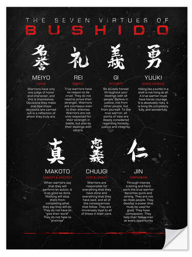 Selvklebende plakat Seven Virtues of Bushido, black