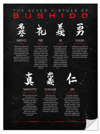 Selvklebende plakat Seven Virtues of Bushido, black