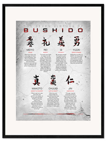 Framed art print Seven Virtues of Bushido, grey