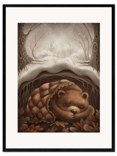 Impression artistique encadrée Bear sleeping in its den