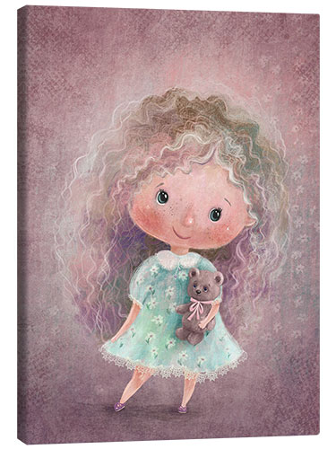 Canvas print Little girl with toy bear