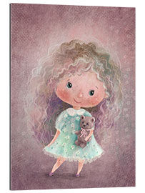 Quadro em plexi-alumínio Little girl with toy bear