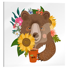 Gallery print Bear with flowers and coffee