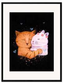 Framed art print Cat and rabbit - forever love