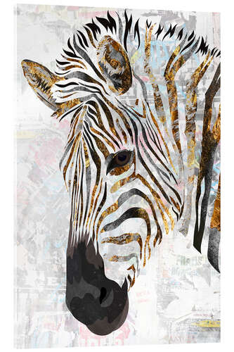 Acrylglasbild Zebra Gold und Weiß