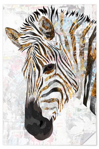 Wall sticker Zebra Gold and White