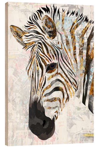 Obraz na drewnie Zebra Gold and White