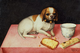 Magnettafel Hündchen mit Brotschnitte