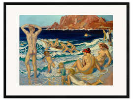 Framed art print Beach with Boat and Naked Man, 1924