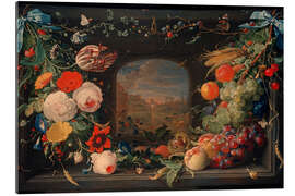 Gallery print Flowers and Fruit Hanging in Niche With Landscape View