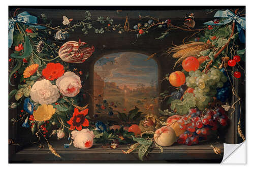 Sticker mural Flowers and Fruit Hanging in Niche With Landscape View