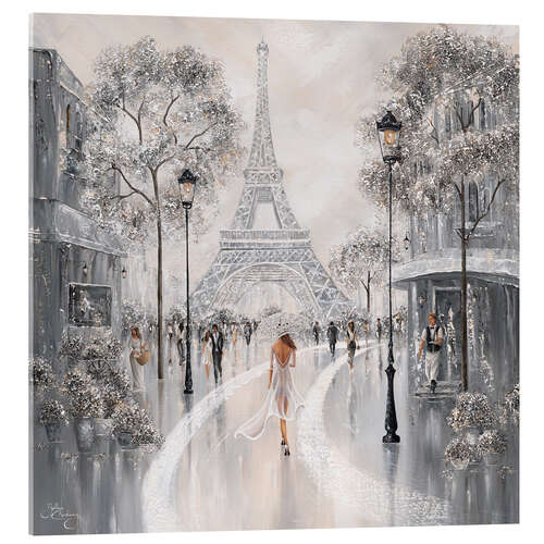 Tableau en verre acrylique Woman at the Eiffel Tower, Paris Flair II