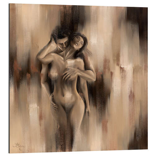 Aluminium print Embraced, couple nude