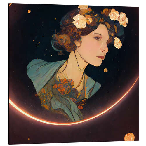 Aluminiumsbilde Art Nouveau Portrait with Flowers