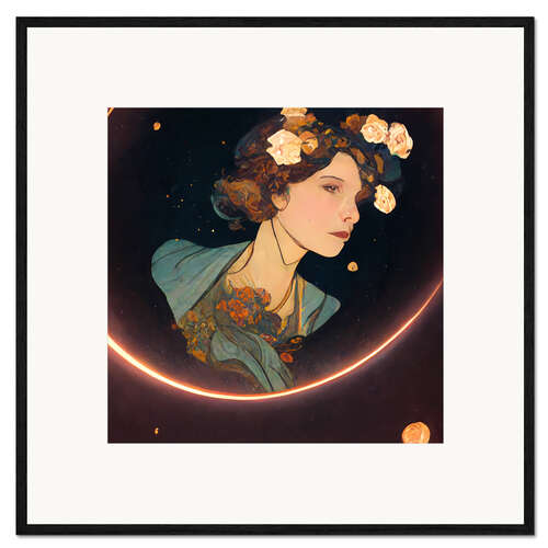 Ingelijste kunstdruk Art Nouveau Portrait with Flowers