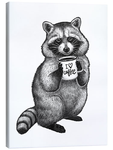 Canvas-taulu Raccoon with coffee mug - I love coffee