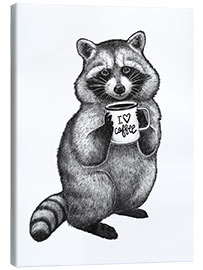 Canvas print Raccoon with coffee mug - I love coffee