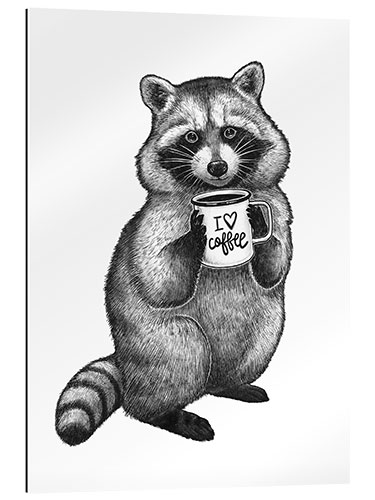 Gallery print Raccoon with coffee mug - I love coffee