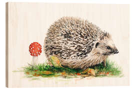 Quadro de madeira Hedgehog and a toadstool