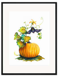 Gerahmter Kunstdruck Fledermaus an einem Kürbis