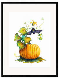 Framed art print Bat on a Pumpkin