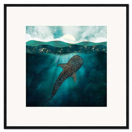 Ingelijste kunstdruk Metallic whale sharks