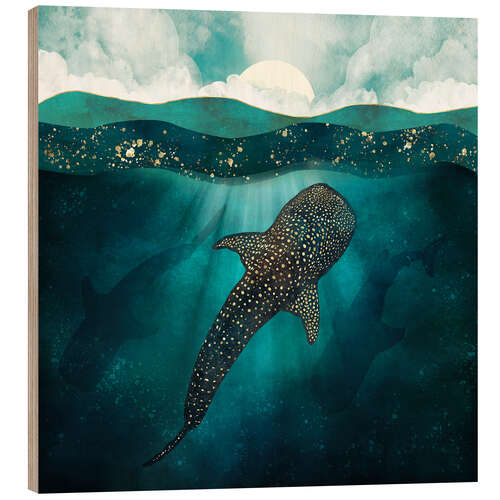 Wood print Metallic whale sharks