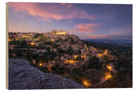 Holzbild Gordes am Abend