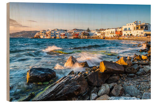 Stampa su legno Sunset at Little Venice, Mykonos