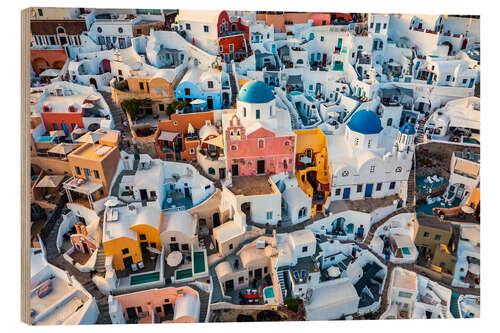 Wood print Oia in Santorini from above