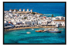 Gerahmter Kunstdruck Blaue Bucht auf Mykonos, Griechenland