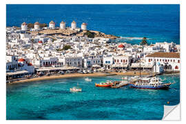 Selvklebende plakat Blue bay on Mykonos, Greece