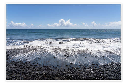 Poster Beach with black sand and stones in Tahiti