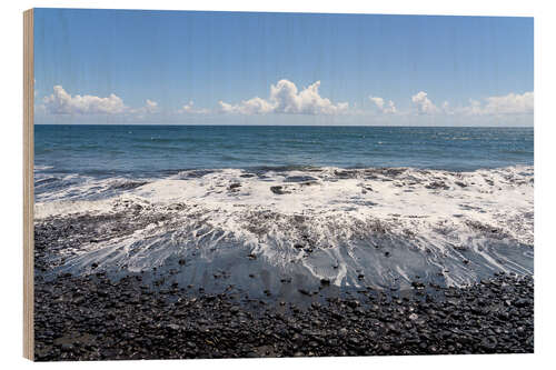 Wood print Beach with black sand and stones in Tahiti