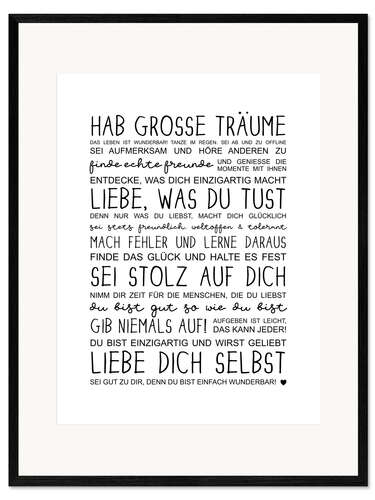 Kehystetty taidepainatus Love yourself (German)