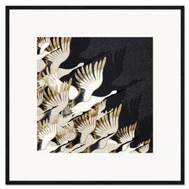 Framed art print A flock of cranes, abstract