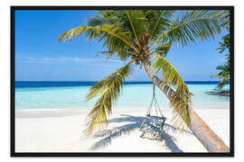 Gerahmter Kunstdruck Kokospalme mit Schaukel
