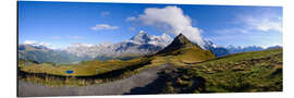 Print på aluminium Panorama of Eiger Mönch and Jungfrau, Grindelwald, Switzerland
