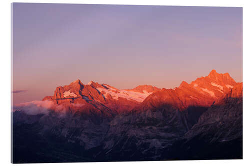 Acrylglasbild Wetterhorn und Schreckhorn bei Sonnenuntergang, Grindelwald, Schweiz