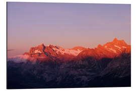 Aluminium print Wetterhorn and Schreckhorn mountain peaks at sunset, Grindelwald, Switzerland