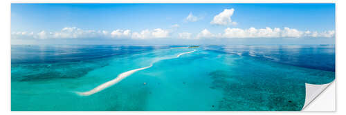 Selvklebende plakat Aerial view of a sandbar in the Maldives