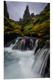 Foam board print Waterfalls and mossy mountains in the Highlands in Iceland