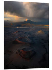 Foam board print Volcano craters in the Highlands of Iceland with a rainbow